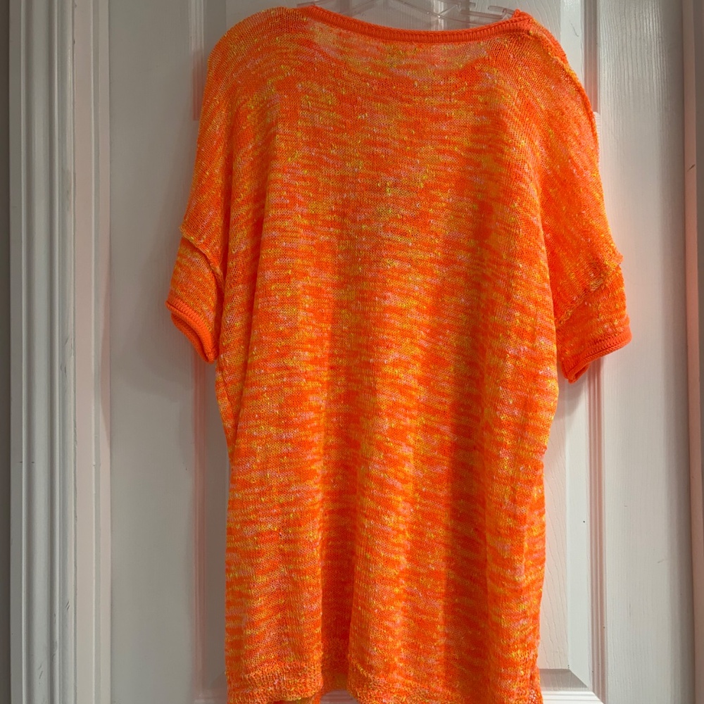 New Easel Multicolor Knit Top Pullover Lightweight Neon Orange & Yellow Small - Picture 7 of 7